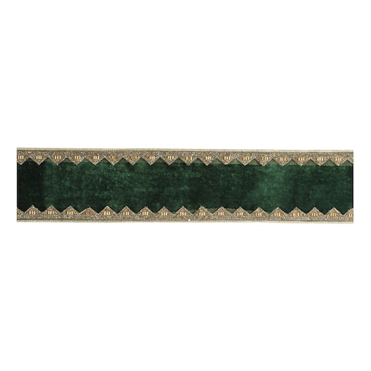 Melrose 4" x 5yd. Green Velvet Ribbon with Embellished Trim